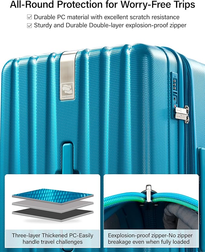 Hanke 29 Inch Plus Expandable Luggage Large Suitcases with Wheels,Checked Luggage Hard Shell Suitcases, PC Trunk Luggage Extra Large Suitcase with Lock for Women Men(Caribbean Blue)
