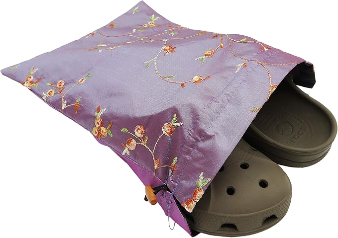 4pcs Embroidered Silk Flower Design Jacquard Travel Bags - Lingerie, Underwear, Laundry, Shoe Storage for Men & Women - Washable Cloth Shoe Bags