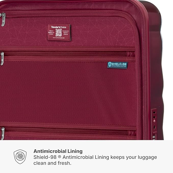 Traveler's Choice Edinburgh II Hardside Spinner Luggage, TSA Lock, Red, 3 Piece Set (21/25/29)