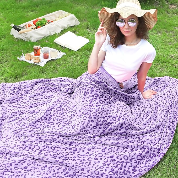 Purple Leopard Print Blanket for Women, Soft Plush Cheetah Throw Blanket, Cozy Fleece Blanket for Bed Couch, Home Decor Bedroom Living Room Decoration, Mothers Day Birthday Gifts for Mom Wife, 60"x80"