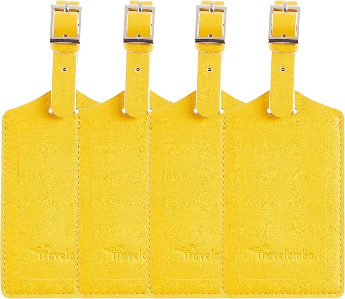 Travelambo Luggage Tags for Suitcases PU Leather Travel Tags Bag Tags Privacy Protection Travel Essentials