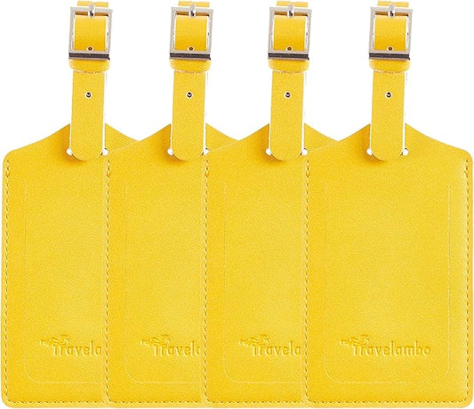 Travelambo Luggage Tags for Suitcases PU Leather Travel Tags Bag Tags Privacy Protection Travel Essentials