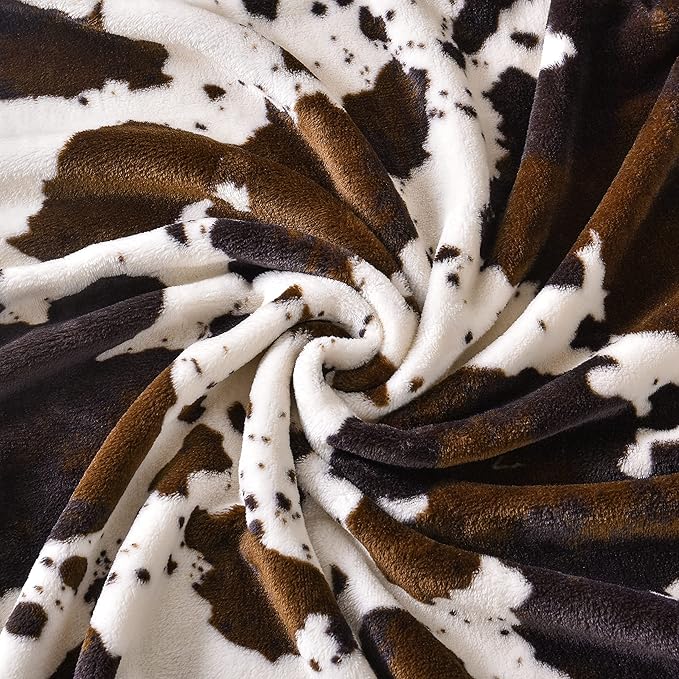 Bnuitland Brown Cow Print Flannel Throw Blanket (60x80 Inches) with Storage Pouch,300 GSM Double Sided Twin Size Bed Fleece Blanket, Super Soft Cozy Outdoor Lap Throw, Lightweight Fuzzy Home Decor