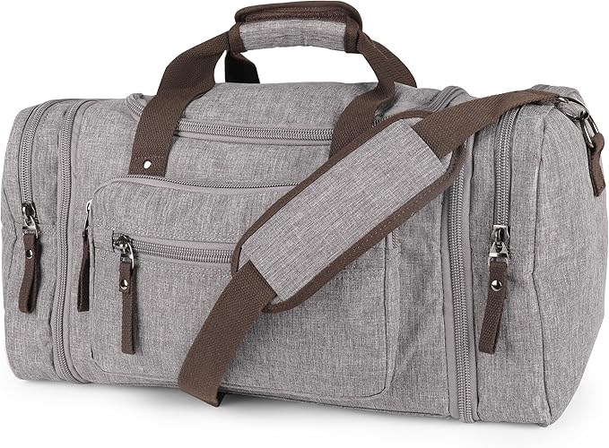 Duffle Bag for Travel 20–23” Expandable (40L) – Lightweight Water-Resistant Carry On Weekender with Multiple Pockets & Shoulder Strap – Airline Approved Travel Duffel Bags for Men & Women - GRAY