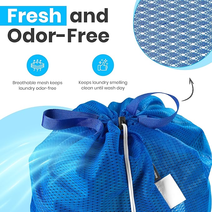 Large Mesh Laundry Bags - Heavy Duty with Handles & Drawstring - Machine Washable Net Laundry Sacks for College Dorm, Camp, Travel, Bedding & Clothes Storage (Blue)