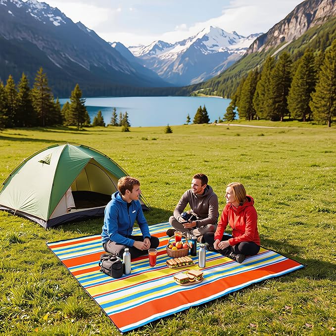 AISPARKY Pocket Beach Blanket Waterproof Sandproof Compact Picnic Mat with Sand Remover, Portable Outdoor Mat for Camping Hiking Travel Festival