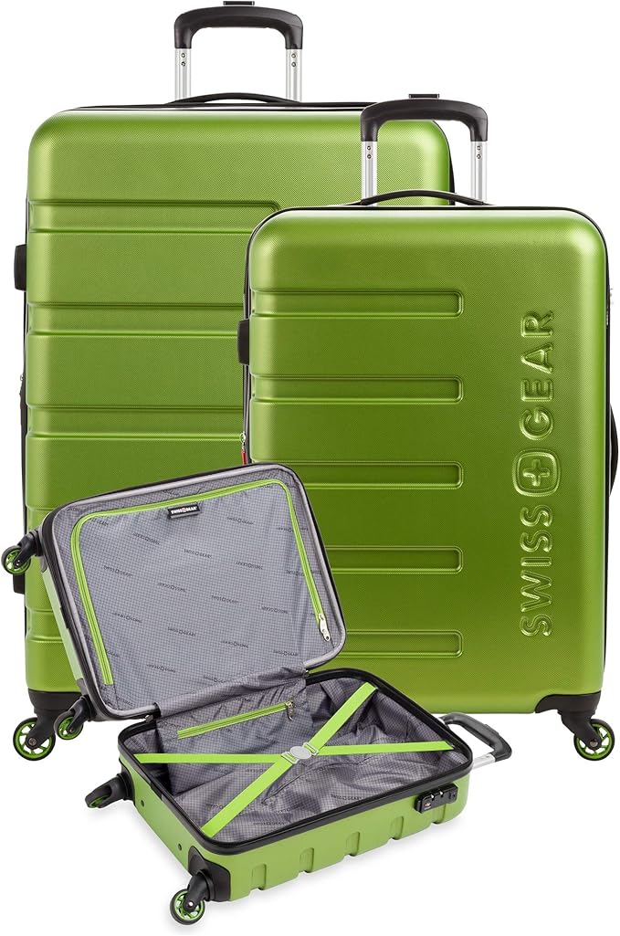 SwissGear 7366 Signature Hardside Expandable Luggage with Spinner Wheels, TSA Lock, Cup-Holder, Green, 3-Piece Set (19/23/27)