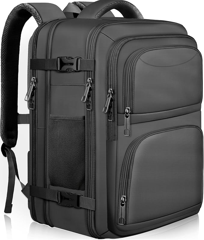Travel Backpack for Women, 52L Carry On Backpack, Extra Large Expandable Travel Bag, 18.4 Inch TSA Flight Approved Luggage Business Daypack with USB, Teacher Traveling Rucksack, Black