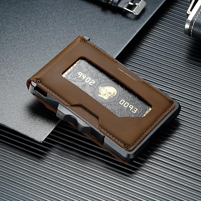 furid Genuine Leather Wallet for Men: Slim RFID Minimalist Wallets with Money Clip - Smart Pop Up Credit Card Holder for Front Pocket - Gifts for Husband Father on Birthday Anniversary