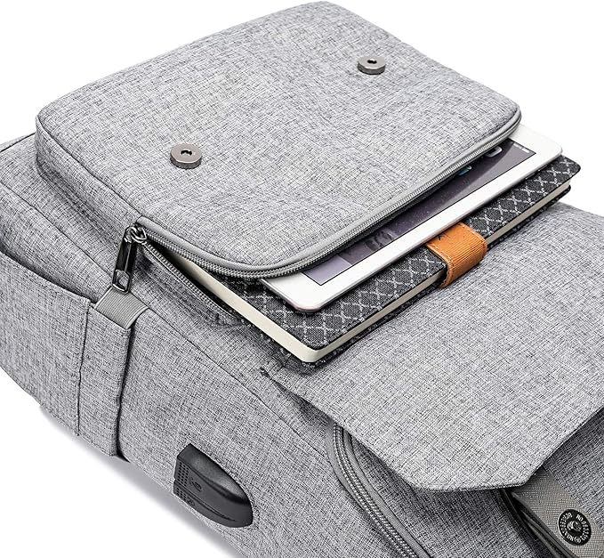 YALUNDISI Vintage Backpack Travel Laptop Backpack with usb Charging Port for Women & Men College Backpack Fits 15.6 Inch Laptop Grey