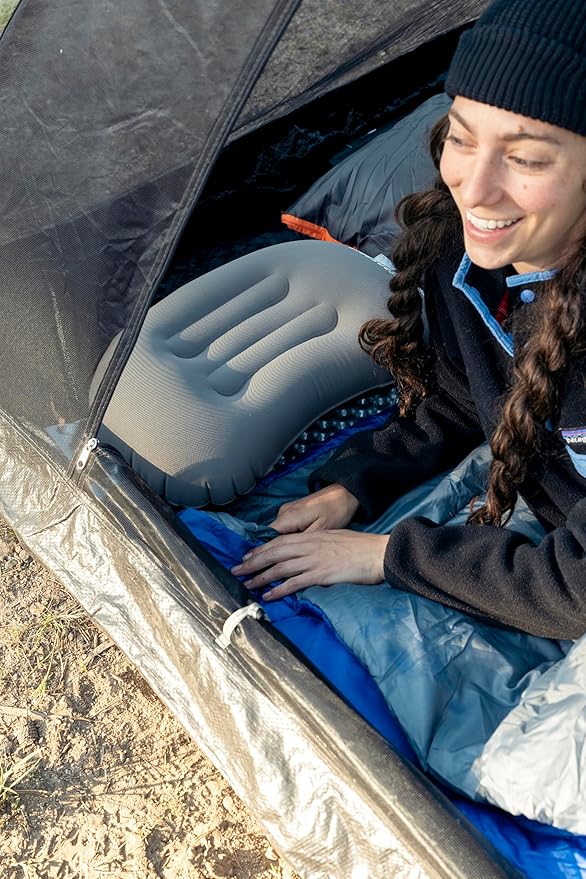 Stansport Lightweight Inflatable Camping Pillow – Ergonomic Ultralight Backpacking Pillow with Stay-Put Sleeping Pad Strap and Anti-Slip Grip – Compact Travel & Hiking Gear with Carry Bag