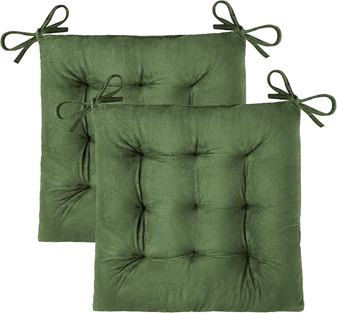 OVOV 2 Pack Chair Cushions for Dining Chairs Soft Seat Cushions for Kitchen Desk Chairs Square Chair Pads with Ties (15.5"x15.5" Green)