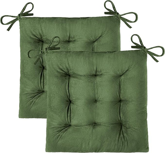 OVOV 2 Pack Chair Cushions for Dining Chairs Soft Seat Cushions for Kitchen Desk Chairs Square Chair Pads with Ties (15.5"x15.5" Green)
