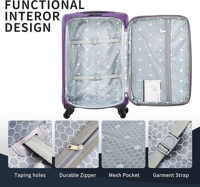 Merax Softside Luggage Set, Travel Suitcase Expandable Lightweight, 3 Piece Luggage Sets with Spinner Wheels 22" 26" 30" Suitcase with TSA Lock (Purple)