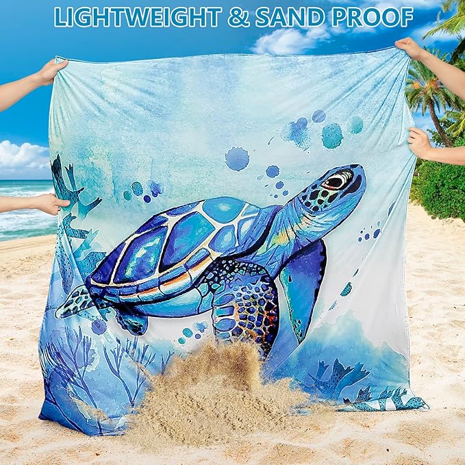 Beach Blanket Sandproof Extra Large Beach Mat Adults Waterproof Quick Drying Sand Free Mat Made by Premium Polyester with 4 Stakes & 4 Corner Pockets for Outdoor Travel Camping Hiking