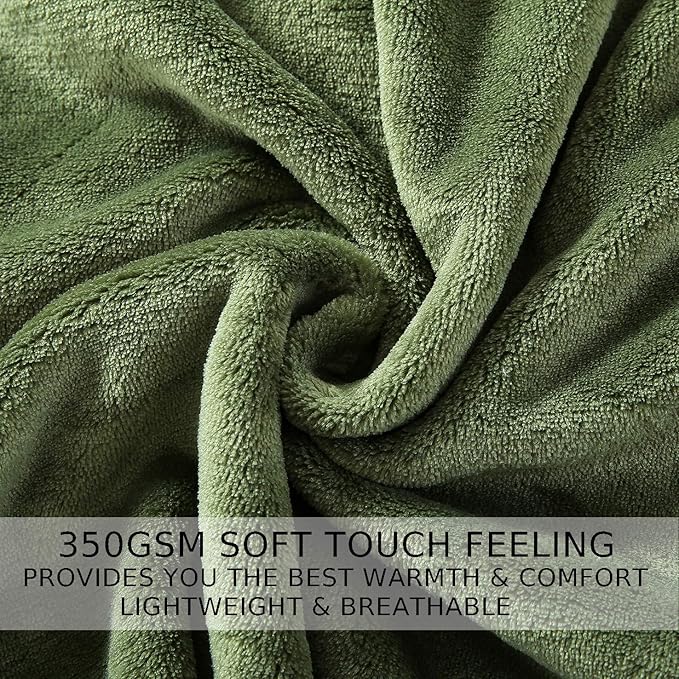 HOZY Soft Blanket Queen Size Fleece Warm Fuzzy Throw Blankets for The Bed Sofa Lightweight 350GSM Green 90"*90"