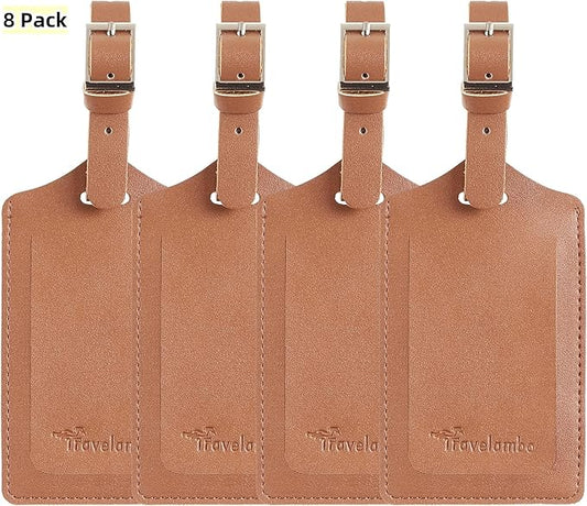 Travelambo Luggage Tags for Suitcases PU Leather Travel Tags Bag Tags Privacy Protection Travel Essentials