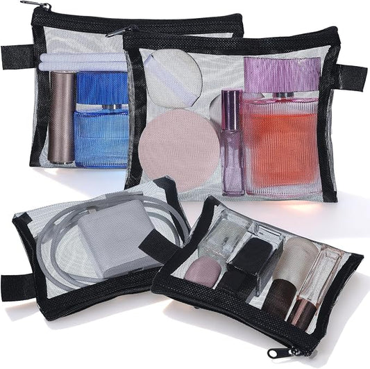 4 Pcs Small Mesh Makeup Bag with Zipper Mini Cosmetic Bags for Lipsticks Purse Organizer Pouches Small Travel Kit Storage Pouch Multipurpose Nylon Bag Beauty Makeup Cosmetic Accessories Organizer
