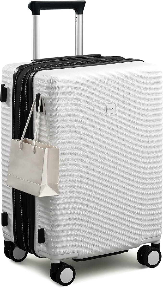 MILADA Expandable Carry On Luggage 20 Inch - Airline Approved Hardshell Suitcase with 8 Spinner Wheels, TSA Lock, Water-Resistant PC Shell, Lightweight & Durable for Travel, White