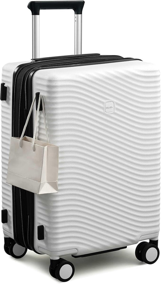 MILADA Expandable Carry On Luggage 20 Inch - Airline Approved Hardshell Suitcase with 8 Spinner Wheels, TSA Lock, Water-Resistant PC Shell, Lightweight & Durable for Travel, White