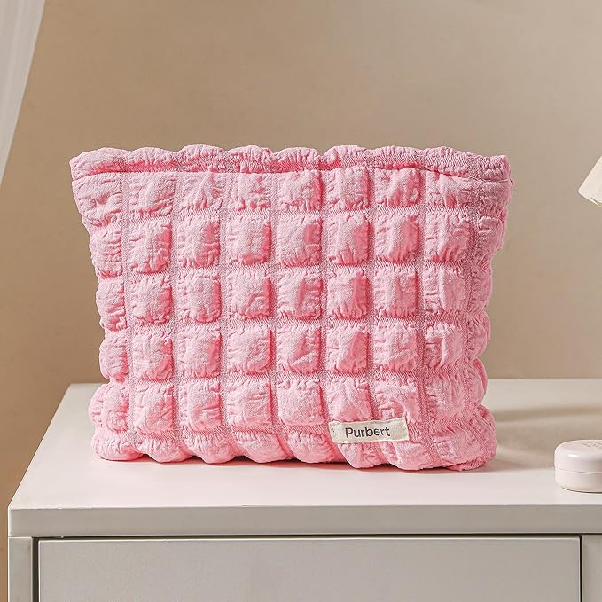 Makeup Bag, Bubble Cloud Travel Cosmetic Bag Organizer, Large Capacity Toiletry Make Up Bags with Zipper for Women and Girls, Pink