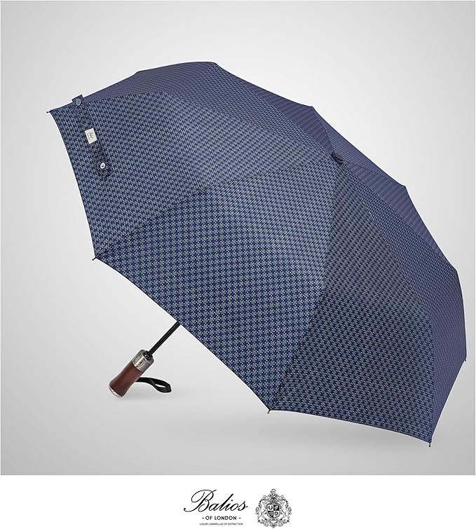 Balios (Designed in UK) Travel Umbrella Luxurious Golden Hardwood Handle Auto Open & Close Windproof Frame Single Canopy Automatic Folding Umbrella Men's & Ladies