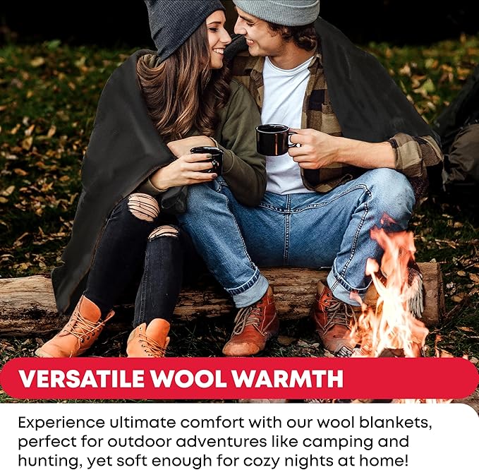 Ever Ready First Aid Military Wool Blanket 80% Wool - Warm, Washable, Perfect for Outdoors, Camping, Picnics, Travel, Car & Bushcraft Emergency Blanket, 96" x 66", 5 lbs. - Grey – Twin Size