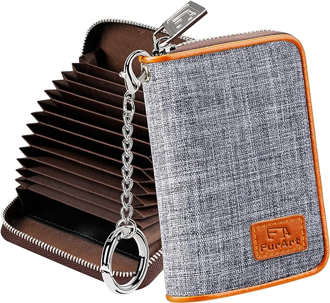 FurArt Zipper Wallet Women, RFID Blocking Credit Card Wallet, Business Card Holder, Compact Size KeyChain Wallet