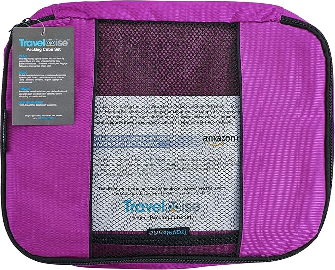 TravelWise Luggage Packing Organization Cubes 5 Pack, Pink, 2 Small, 2 Medium, 1 Large