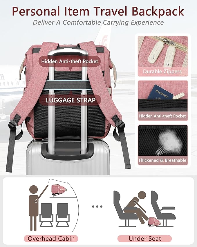 FALANKO Backpack for Women,Wide Open Work Large Student Bookbag for 15.6 Inch Laptop,Doctor Teacher Nurse College School Travel Bag,Water Resistant Laptop Bookbag Computer Back Pack Pink