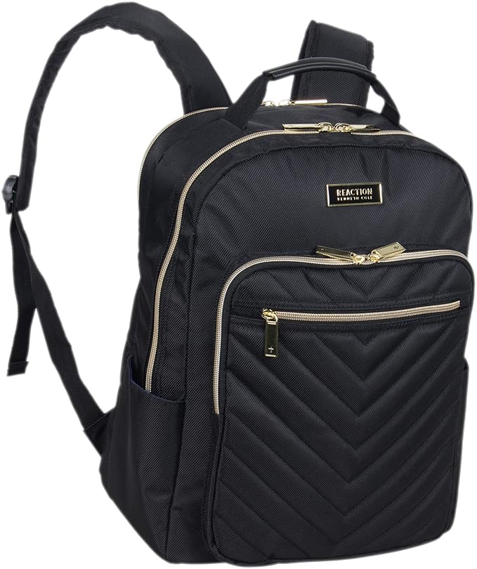 Kenneth Cole REACTION Chelsea 2-Piece Bundle - 17" 4-Wheel Spinner Underseat Carry-On Luggage & Matching 15" Laptop Backpack, Black