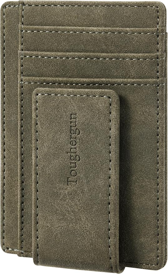 Toughergun Slim Wallet for Men RFID Blocking Money Clip, Minimalist Front Pocket Credit Card Holder, Magnetic Thin Mens Wallets with ID Window
