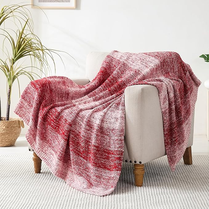 Throw Blanket, Red Gradient Soft Cozy Fluffy Knitted Throw Blankets for Couch, Sofa, Bed, Chair, Warm Fuzzy Plush Travel Picnic Lightweight Blanket, 50x60 inches