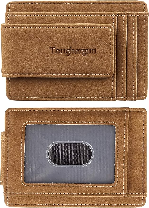 Toughergun Slim Wallet for Men RFID Blocking Money Clip, Minimalist Front Pocket Credit Card Holder, Magnetic Thin Mens Wallets with ID Window