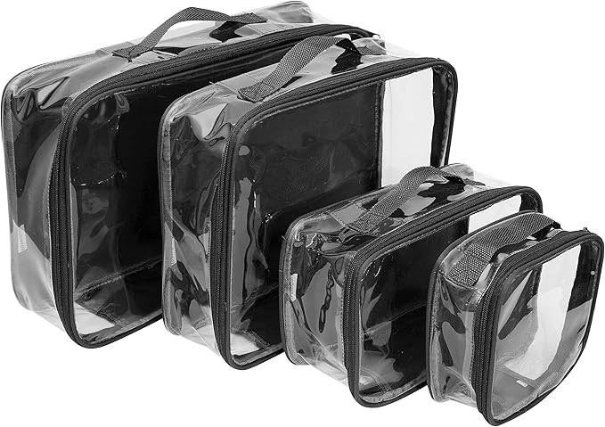 Clear Packing Cubes set of 4 / Packs 7-10 Days of Clothes/Premium PVC Plastic Storage Bags