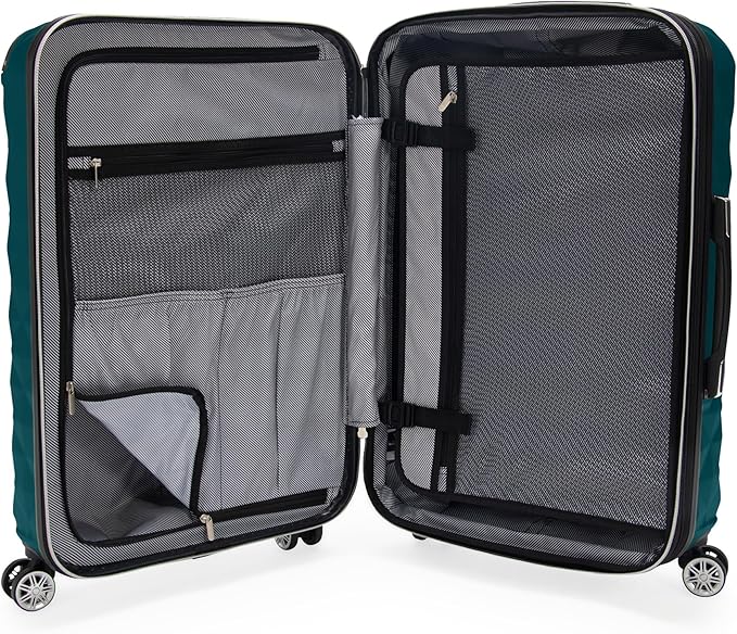 Kenneth Cole REACTION Diamond Tower Collection Lightweight Hardside Expandable 8-Wheel Spinner Travel Luggage, Deep Teal, 28-Inch Checked