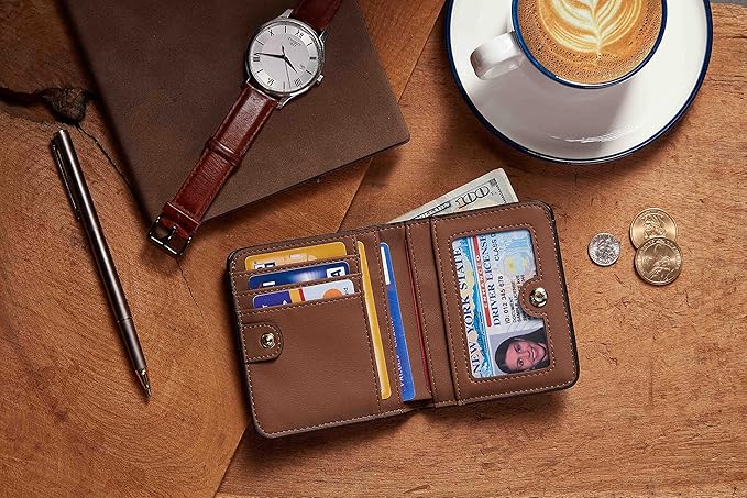 Toughergun Women’s Small Slim Leather Wallet with RFID Protection, Compact Bifold Mini Purse with Clear ID Window