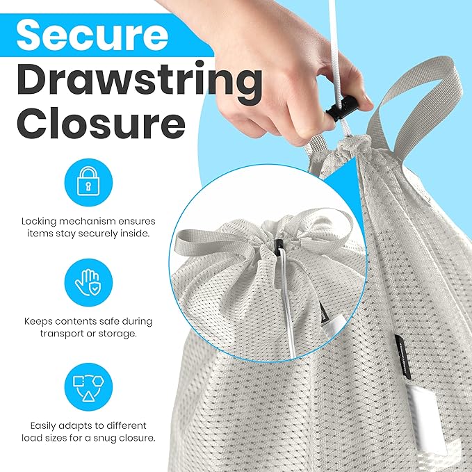 Large Mesh Laundry Bags - Heavy Duty with Handles & Drawstring - Machine Washable Net Laundry Sacks for College Dorm, Camp, Travel, Bedding & Clothes Storage (Grey)