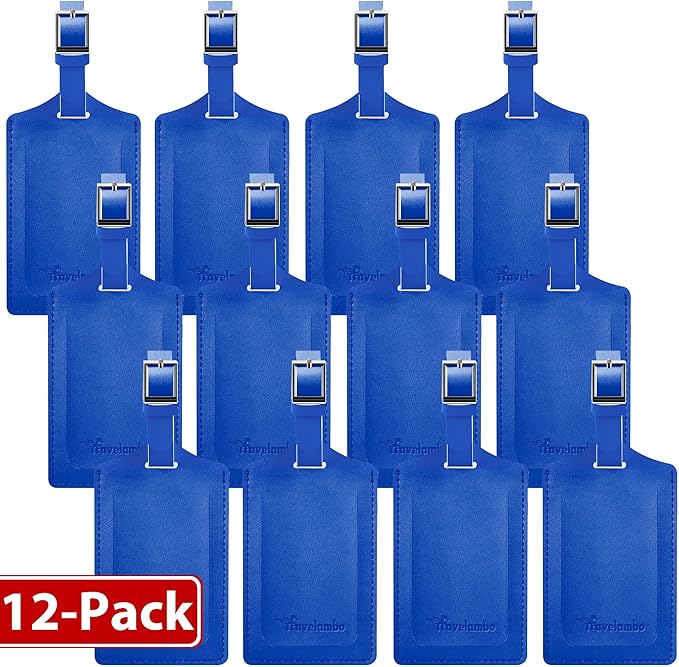 Travelambo 12 Pack Luggage Tags for Suitcases Privacy Protection Bag Tags Faux Leather Travel Accessories Essential, Fresh Blue