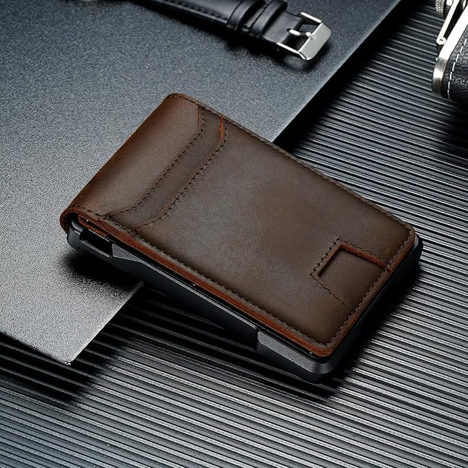 furid Genuine Leather Wallet for Men: Slim RFID Minimalist Wallets with Money Clip - Smart Pop Up Credit Card Holder for Front Pocket - Gifts for Husband Father on Birthday Anniversary