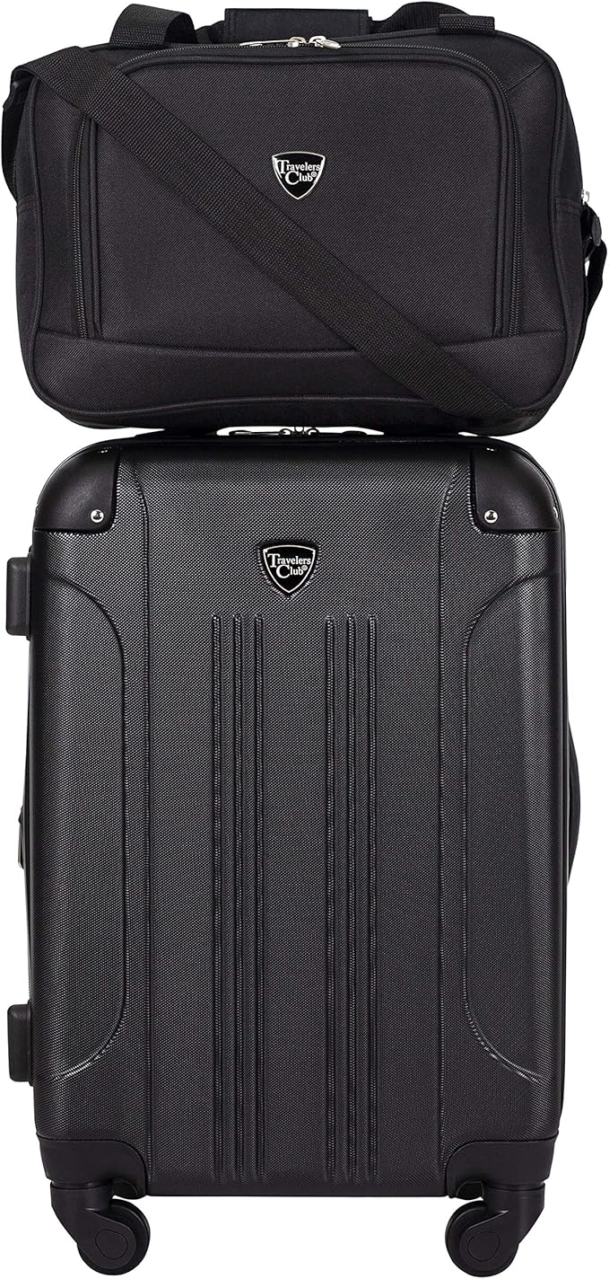 Travelers Club Chicago Hardside Expandable Spinner Luggage, Black, 3 Piece Set