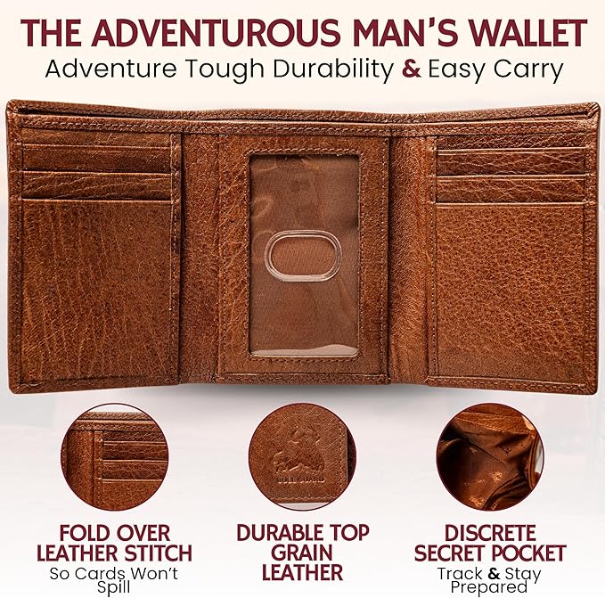 BULL GUARD Leather Trifold Wallets For Men with ID and RFID Blocking Great For Work, Sports, Outdoors