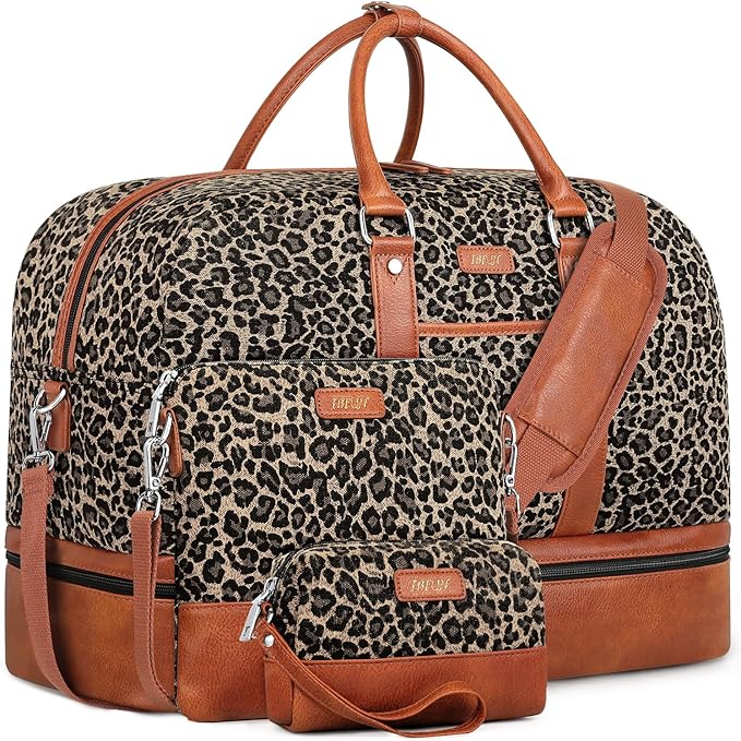 Weekender Bag for Women, Large Overnight Bag Canvas Travel Duffel Bag Carry On Tote with Shoe Compartment 21" 3Pcs Set