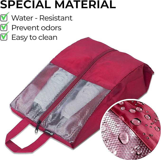 Shoe Bags For Travel, Used As For Storage or Shoe Travel Bag, Space Saving When Travelling With This Travel Shoe Bags For Packing, Featuring Waterproof Nylon Sneaker Bag. (Red, 2 Pack, Large)