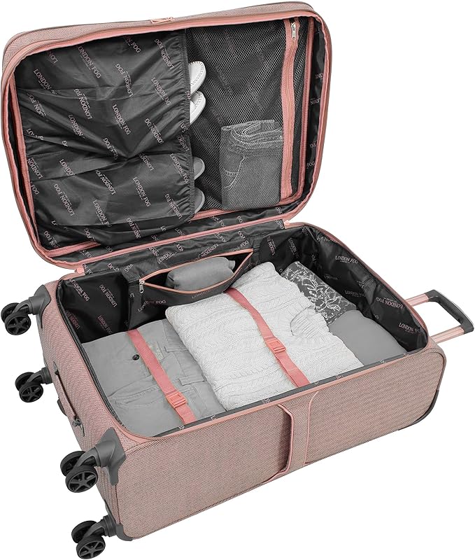 London Fog Newcastle 20 Spinner Carry-On, Rose Charcoal Herringbone