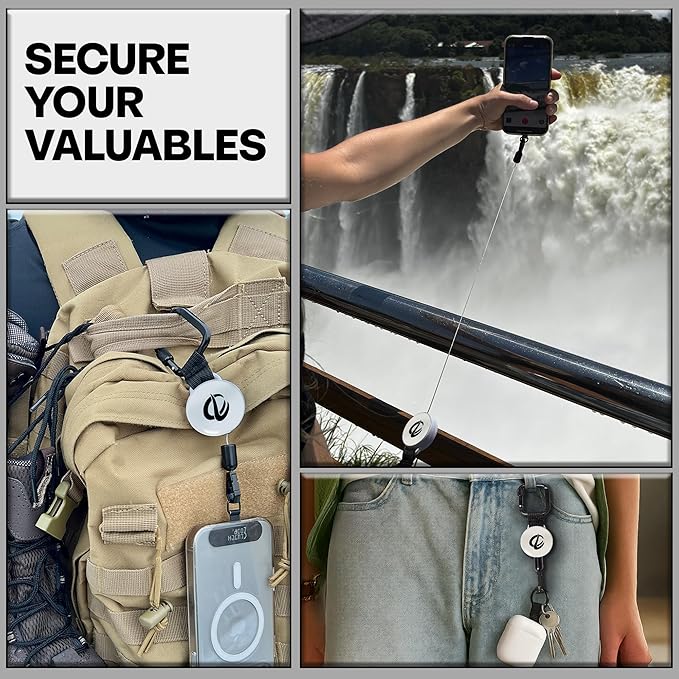 ClutchLoop Anti-Theft Phone Tether - Universal Adhesive Anchor, Retractable Steel Line and Locking Carabiner