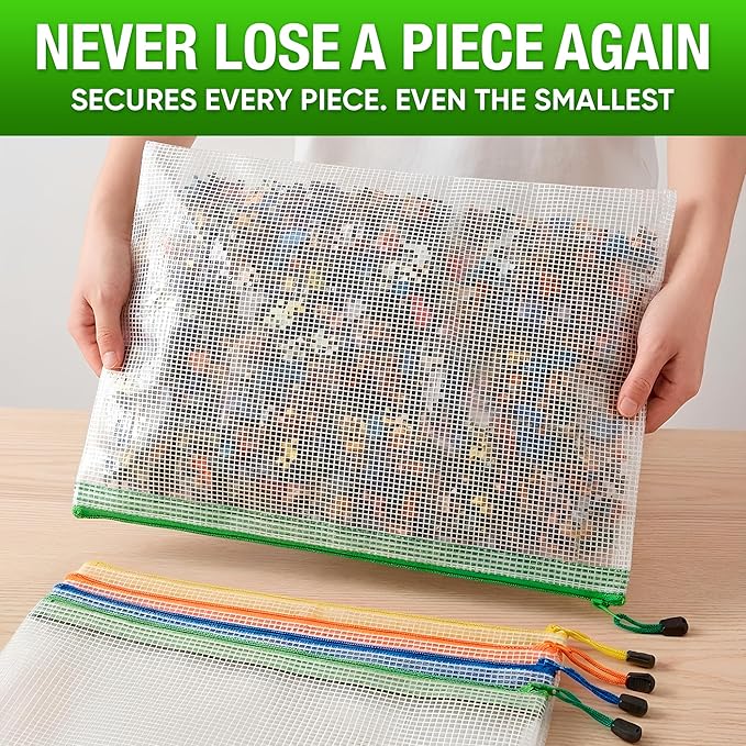 5 Pack Mesh Zipper Pouch Bags A3 - Plastic Zipper Pouches for Organizing 17.7x12.6 inch - Game Storage Bags - Puzzle Organizer Bags - Large Zip Pouch Bags - Mesh Pouch with zip - Puzzle Bags