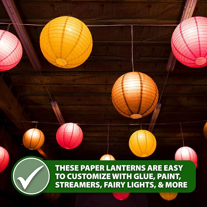 12 Inch Round Chinese Purple Paper Lanterns Hanging Decor | 10 PCs, Reusable, Indoor Outdoor Decorative Lamp Shade, for Ceiling, Wedding, Shower, Party, Festival, Home Decoration