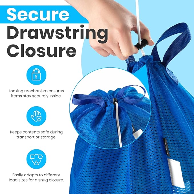 Handy Laundry Mesh Laundry Bags 2-Pack – Extra Large, Heavy Duty, Machine Washable with Handles and Shoulder Strap for College Dorm, Travel, Bedding, Clothes Storage, Blue