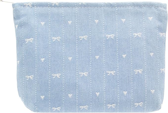 PAZIMIIK Makeup Bag Large Cotton Zipper Pouch for Purse Travel Canvas Make Up Organizer for Women Cosmetic,Jean Light